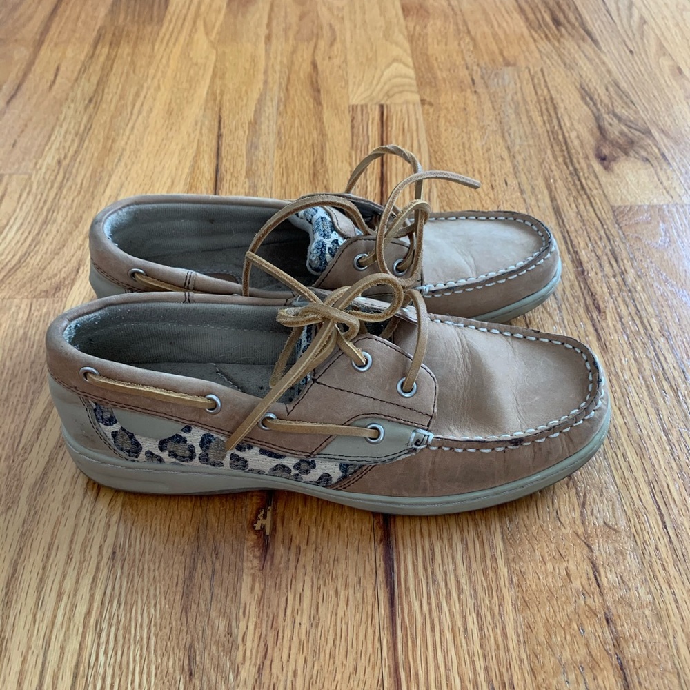 Animal print boat shoes